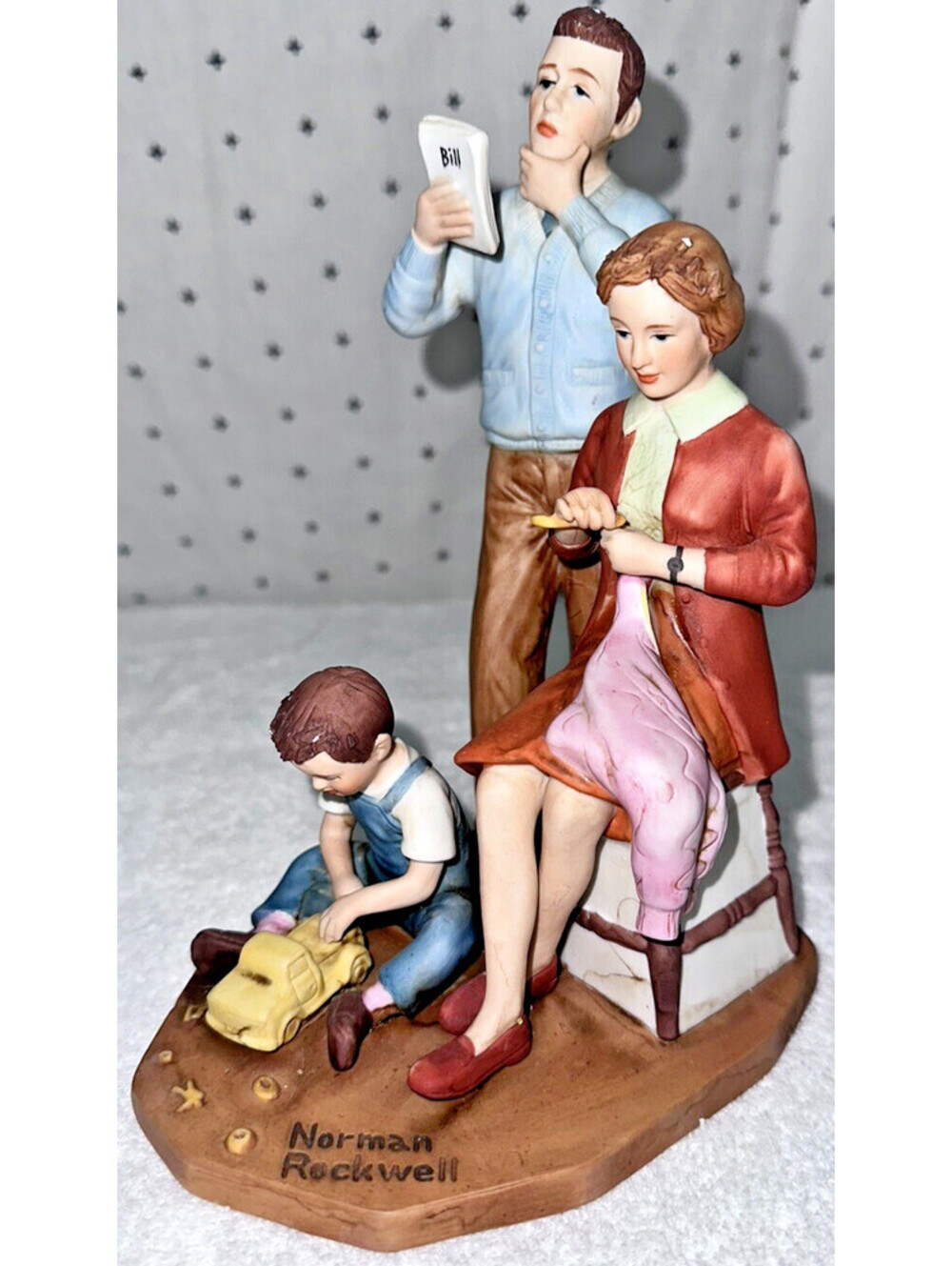 Norman Rockwell 7.5" Paying Family Bills Figurine - Marked
